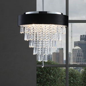 English Elm 18-inch Modern Crystal Chandelier with Black Velvet Shade, Adjustable Height, 8-Light G9 Elegance W1340120175