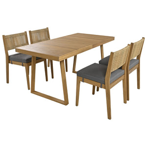 English Elm U_style Acacia Wood Outdoor Dining Set with Thick Cushions for Patio Garden Use WY000393AAE