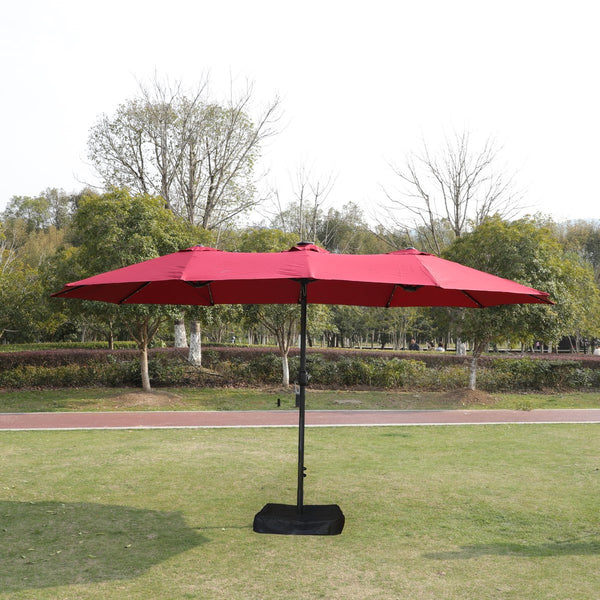 English Elm 15x9ft Double-Sided Rectangular Patio Umbrella with 48 LED Lights, Crank Lift, UV50+ Weatherproof Design Red W419P145382