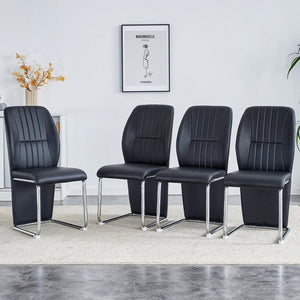English Elm 2-pack Black Pu Leather Dining Chairs with Angled Silver Metal Legs Modern Set Black+Silver W1151P303600