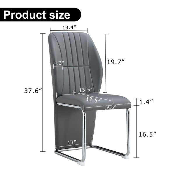 English Elm 2-pack Black Pu Leather Dining Chairs with Angled Silver Metal Legs Modern Set Dark Gray W1151P303601