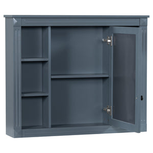 English Elm 36'' Bathroom Vanity with Sink and Mirror Cabinet, Modern MDF & Solid Wood Design, Ceramic Top, Soft-Close Doors Blue SW000115AAC-1
