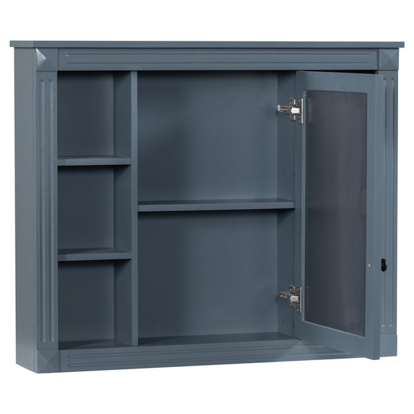 English Elm 36'' Bathroom Vanity with Sink and Mirror Cabinet, Modern MDF & Solid Wood Design, Ceramic Top, Soft-Close Doors Blue SW000115AAC-1