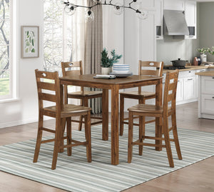 English Elm Counter Height Stowe 5pc Dining Set in Walnut Acacia Veneer—Transitional Counter Table & 4 Chairs, Keyhole Detail, 24.5" Seat Height B011P168514