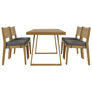English Elm U_style Acacia Wood Outdoor Dining Set with Thick Cushions for Patio Garden Use WY000393AAE