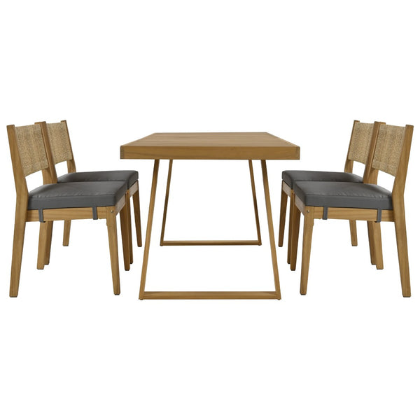 English Elm U_style Acacia Wood Outdoor Dining Set with Thick Cushions for Patio Garden Use WY000393AAE