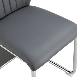 English Elm 2-pack Black Pu Leather Dining Chairs with Angled Silver Metal Legs Modern Set Dark Gray W1151P303601