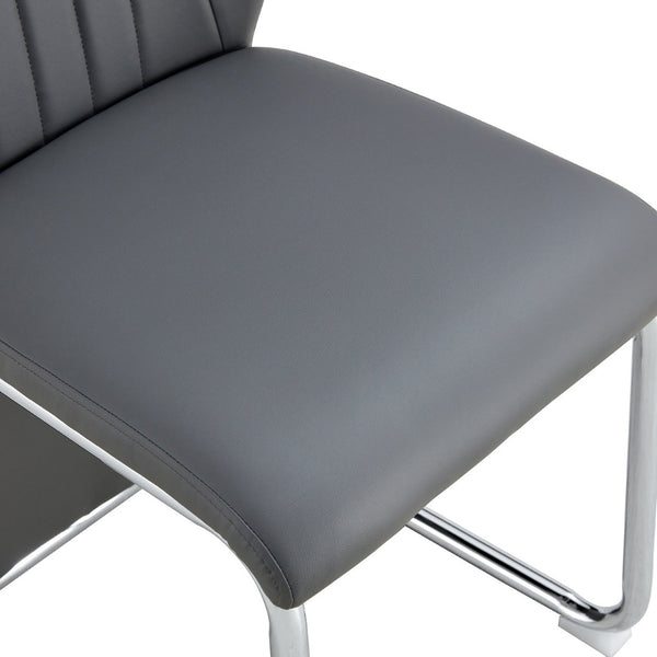 English Elm 2-pack Black Pu Leather Dining Chairs with Angled Silver Metal Legs Modern Set Dark Gray W1151P303601