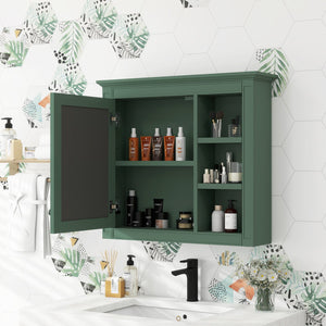 English Elm 30'' Modern Medicine Cabinet Wall Mirror with Hidden Storage and Adjustable Open Shelves for Bath Green WF318452AAF