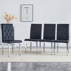 English Elm 4 Piece Set Of Black Armless Dining Chairs Brings A Touch Of Elegance and Mystery To The Dining Area With Its Deep Black Tone,The Grid and Buckle Design Of The Back Add A Vintage Yet Fashionable Touch