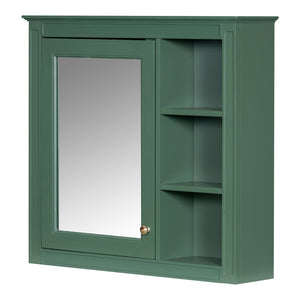 English Elm 30'' Modern Medicine Cabinet Wall Mirror with Hidden Storage and Adjustable Open Shelves for Bath Green WF318452AAF