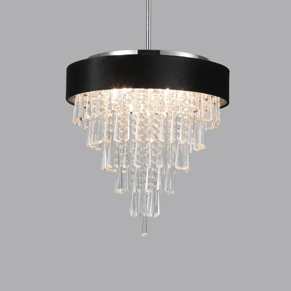 English Elm 18-inch Modern Crystal Chandelier with Black Velvet Shade, Adjustable Height, 8-Light G9 Elegance W1340120175