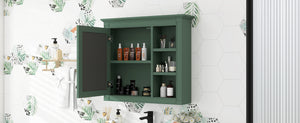 English Elm 30'' Modern Medicine Cabinet Wall Mirror with Hidden Storage and Adjustable Open Shelves for Bath Green WF318452AAF