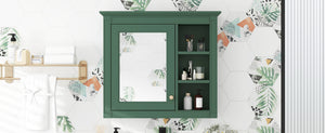 English Elm 30'' Modern Medicine Cabinet Wall Mirror with Hidden Storage and Adjustable Open Shelves for Bath Green WF318452AAF