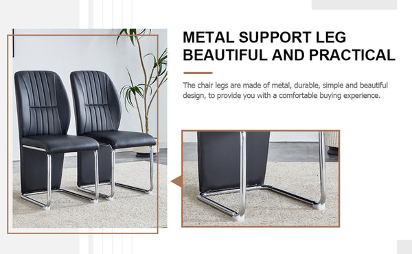 English Elm 2-pack Black Pu Leather Dining Chairs with Angled Silver Metal Legs Modern Set Black+Silver W1151P303600