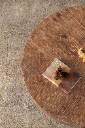 English Elm 33.86"Modern Retro Splicing Round Coffee Table with Fir Wood Top & Gold Cross Legs—Stylish Storage W757127348