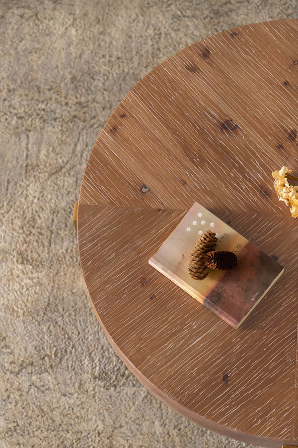 English Elm 33.86"Modern Retro Splicing Round Coffee Table with Fir Wood Top & Gold Cross Legs—Stylish Storage W757127348