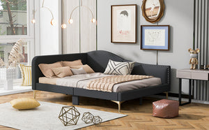 English Elm Full Full Size Upholstered Daybed with Headboard and Armrest, Linen-Blend Fabric, Solid Pine Frame, Guardrails for Guests and Lounging Grey WF318303AAE