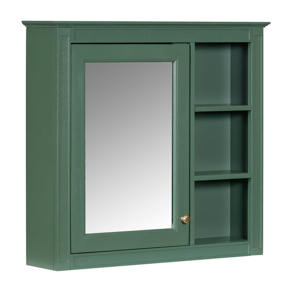 English Elm 30'' Modern Medicine Cabinet Wall Mirror with Hidden Storage and Adjustable Open Shelves for Bath Green WF318452AAF