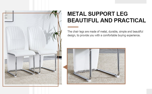 English Elm 2-pack Black Pu Leather Dining Chairs with Angled Silver Metal Legs Modern Set White+Silver W1151P303599