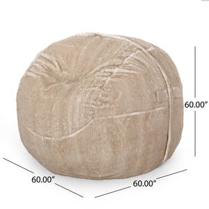 English Elm Vida Plush 5ft Rounded Faux Fur Bean Bag - Snow White/Beige, Removable Washable Cover, FoamFilled Comfort B181P163002