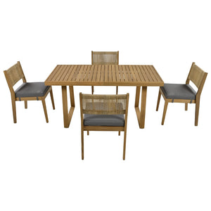 English Elm U_style Acacia Wood Outdoor Dining Set with Thick Cushions for Patio Garden Use WY000393AAE