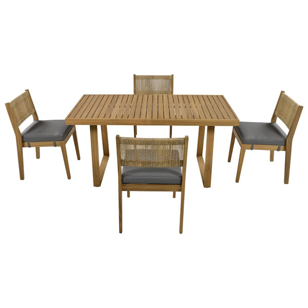 English Elm U_style Acacia Wood Outdoor Dining Set with Thick Cushions for Patio Garden Use WY000393AAE