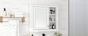 English Elm 30'' Modern Medicine Cabinet Wall Mirror with Hidden Storage and Adjustable Open Shelves for Bath White WF318452AAK
