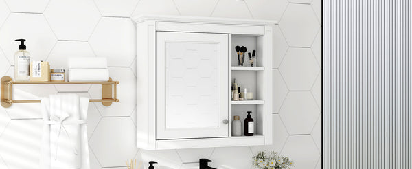 English Elm 30'' Modern Medicine Cabinet Wall Mirror with Hidden Storage and Adjustable Open Shelves for Bath White WF318452AAK