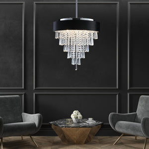 English Elm 18-inch Modern Crystal Chandelier with Black Velvet Shade, Adjustable Height, 8-Light G9 Elegance W1340120175