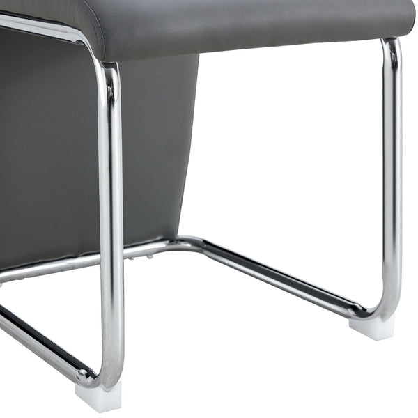 English Elm 2-pack Black Pu Leather Dining Chairs with Angled Silver Metal Legs Modern Set Dark Gray W1151P303601