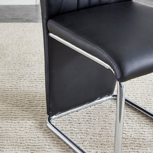 English Elm 2-pack Black Pu Leather Dining Chairs with Angled Silver Metal Legs Modern Set Black+Silver W1151P303600