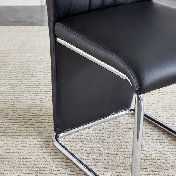 English Elm 2-pack Black Pu Leather Dining Chairs with Angled Silver Metal Legs Modern Set Black+Silver W1151P303600