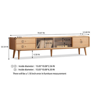 English Elm North American Solid Beech Media Console Tempered Glass Doors Two Drawers Living Room W1283130085
