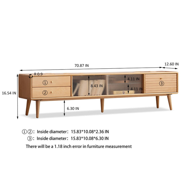 English Elm North American Solid Beech Media Console Tempered Glass Doors Two Drawers Living Room W1283130085