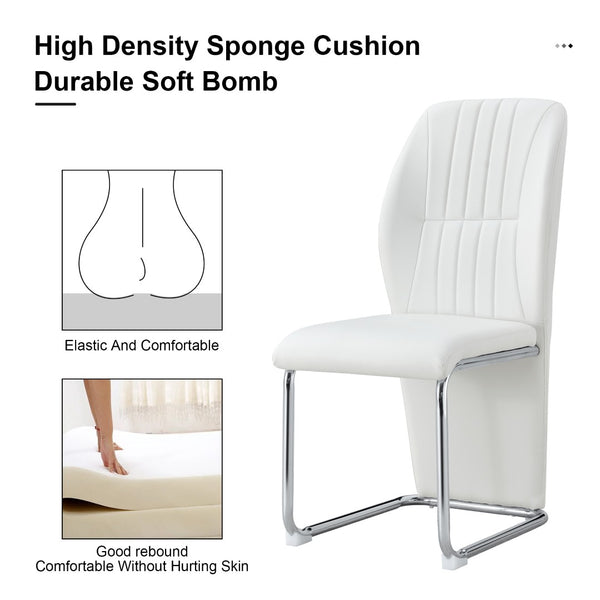 English Elm 2-pack Black Pu Leather Dining Chairs with Angled Silver Metal Legs Modern Set White+Silver W1151P303599