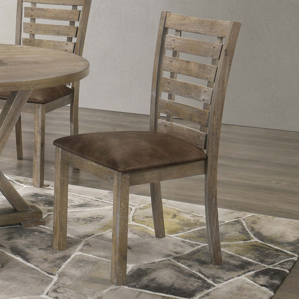 English Elm Set of 2 Ladderback Solid Wood Dining Chairs Weathered Farmhouse Kitchen Seating W2537P369841