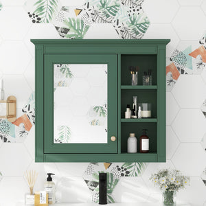 English Elm 30'' Modern Medicine Cabinet Wall Mirror with Hidden Storage and Adjustable Open Shelves for Bath Green WF318452AAF