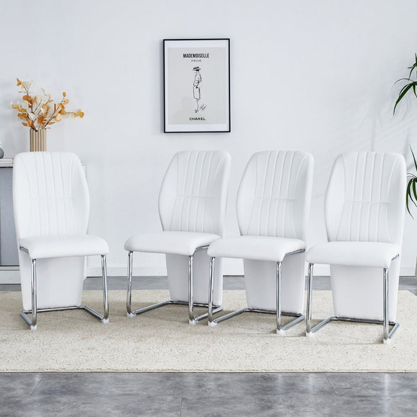 English Elm 2-pack Black Pu Leather Dining Chairs with Angled Silver Metal Legs Modern Set White+Silver W1151P303599