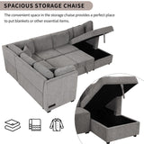 Hearth and Haven 108.6" U-Shaped Sectional Sofa Pull Out Sofa Bed with Two Usb Ports, Two Power Sockets, Three Back Pillows and a Storage Chaise For Living Room SG001410AAE