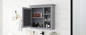 English Elm 30'' Modern Medicine Cabinet Wall Mirror with Hidden Storage and Adjustable Open Shelves for Bath Grey WF318452AAE