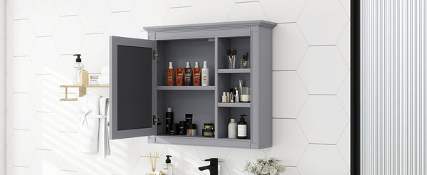 English Elm 30'' Modern Medicine Cabinet Wall Mirror with Hidden Storage and Adjustable Open Shelves for Bath Grey WF318452AAE