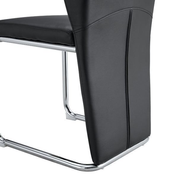 English Elm 2-pack Black Pu Leather Dining Chairs with Angled Silver Metal Legs Modern Set Black+Silver W1151P303600