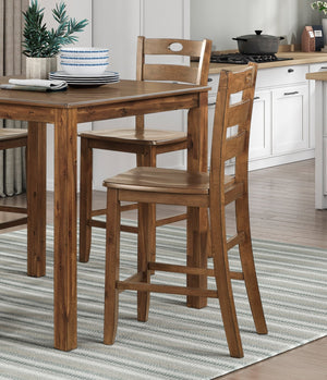 English Elm Counter Height Stowe 5pc Dining Set in Walnut Acacia Veneer—Transitional Counter Table & 4 Chairs, Keyhole Detail, 24.5" Seat Height B011P168514