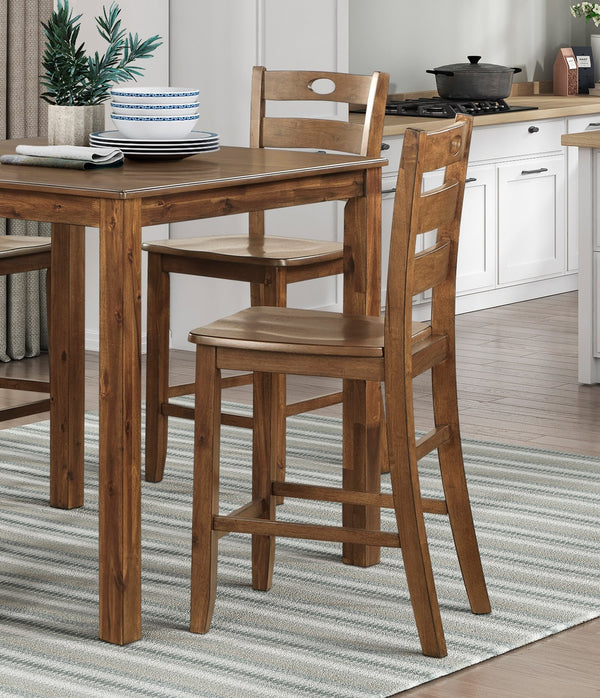 English Elm Counter Height Stowe 5pc Dining Set in Walnut Acacia Veneer—Transitional Counter Table & 4 Chairs, Keyhole Detail, 24.5" Seat Height B011P168514