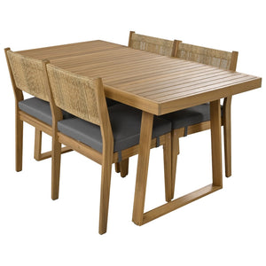 English Elm U_style Acacia Wood Outdoor Dining Set with Thick Cushions for Patio Garden Use WY000393AAE