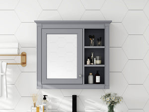 English Elm 30'' Modern Medicine Cabinet Wall Mirror with Hidden Storage and Adjustable Open Shelves for Bath Grey WF318452AAE