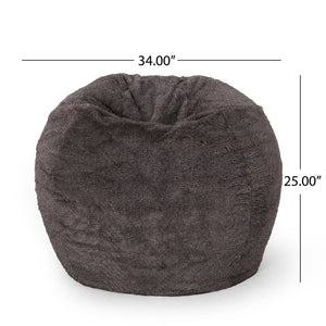 English Elm Vida 3 Foot Rounded Faux Fur Bean Bag Chair Brown/Beige - Removable Washable Cover, Cozy Foam Fill B181P163001