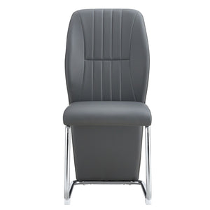 English Elm 2-pack Black Pu Leather Dining Chairs with Angled Silver Metal Legs Modern Set Dark Gray W1151P303601