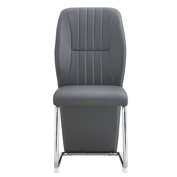English Elm 2-pack Black Pu Leather Dining Chairs with Angled Silver Metal Legs Modern Set Dark Gray W1151P303601